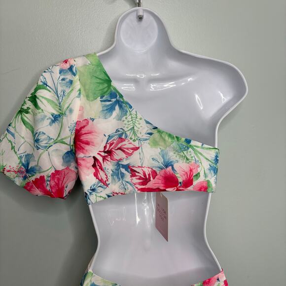 Hello Molly Where Wildflowers Bloom Red Green Floral One Shoulder Maxi Dress XS - Picture 4 of 9